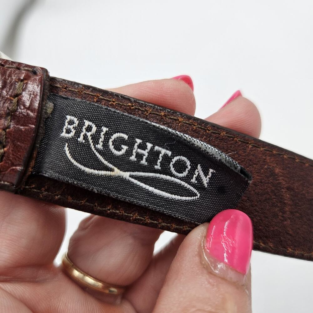 Brighton Vintage Womens 1" Size 34 Brown Leather Belt Croc Embossed USA Silver - Picture 2 of 9